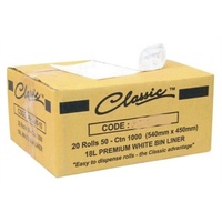 Classic 18L White Bin Liners ctn 1000 (20 Rolls x 50) Garbage Bags 