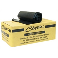 CLASSIC® 72L BLACK GARBAGE BIN LINERS - 10 ROLLS X 25 (CTN 250)