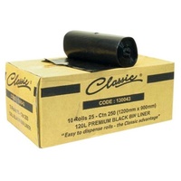 Classic 120L Bin Liners Black 10 ROLLS x 25 (Ctn 250)