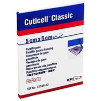 Cuticell Classic QTY 5 Individually wrapped sterile paraffin gauze dressing 5cm x 5cm 72538-00
