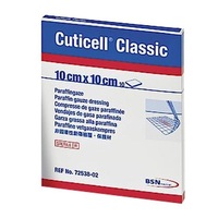 Cuticell Classic QTY 10 Individually wrapped sterile paraffin gauze dressing 10cm x 10cm 72538-02